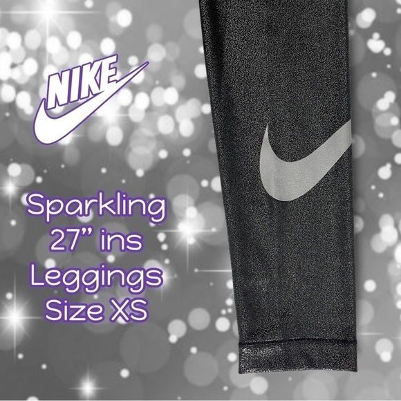 𝅺sparkling Nike 27” Running Leggings Tights Black / Silver Size Extra Small - Picture 4 of 12